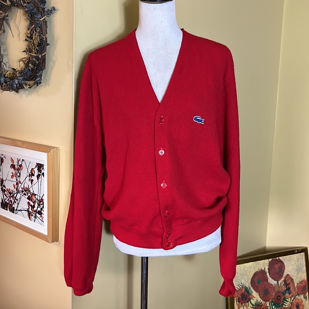 Vintage IZOD Lacoste Size XL Grandpop Cardigan BtnFront V-Neck Alligator Logo
